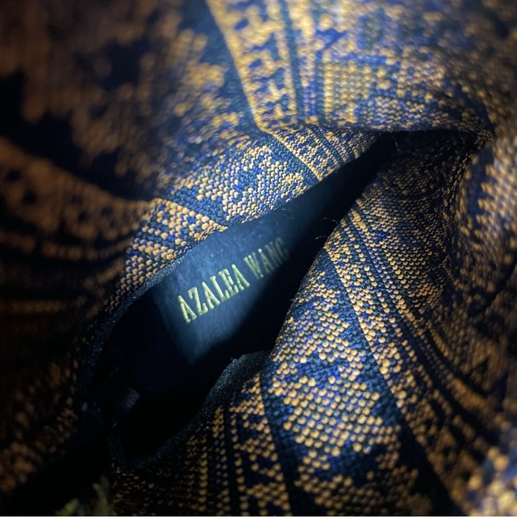 Azalea Wang Pointed Black & Yellow High Heel Sock Boots with Rope Lace, Size 6 - Picture 4 of 5